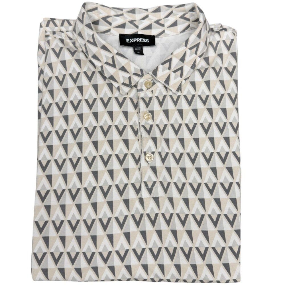 EUC Men's EXPRESS Geometric Print Polo Shirt Short‎ Sleeve- Size XL